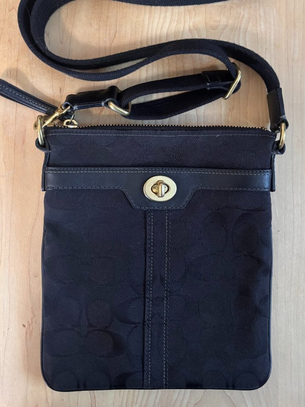 Classic Coach Black Canvas Crossbody Bag